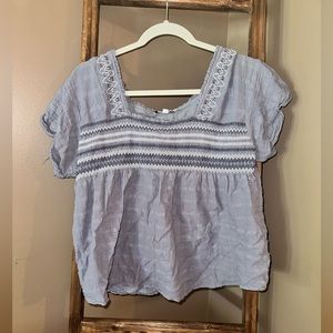 blue linen smock top